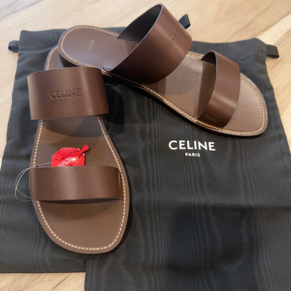 CELINE Dark Brown Calfskin Leather Sandals Lerins Vegetal Tanning NEW 45 / 12